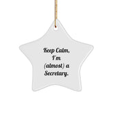Funny Secretary Gifts from Friends - 'Keep Calm, I'm (almost) A Secretary.' Christmas Star Ornament for Women, Coworkers, and Family - Image 1